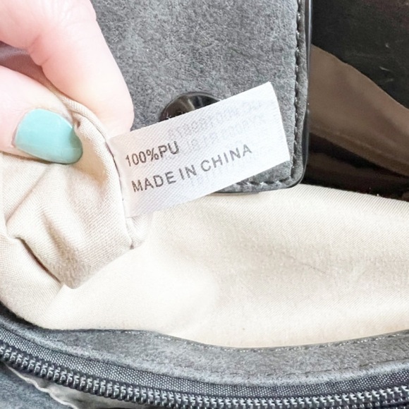 Grey Charming Charlie Large Double Handle Tote Bag Silver Beaded Detail Purse - Picture 15 of 16